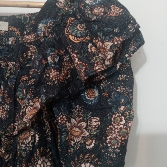 Ulla Johnson warner Floral Puff sleeve Peplum blouse ruffled neckline/Waist sz 2 - Picture 4 of 8